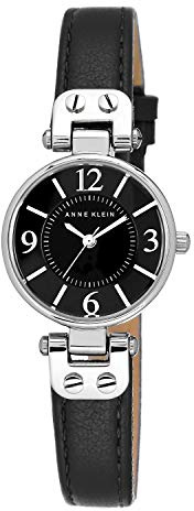 Anne Klein Damen-Uhr Quarz schwarz/Silber mit Leder-Armband