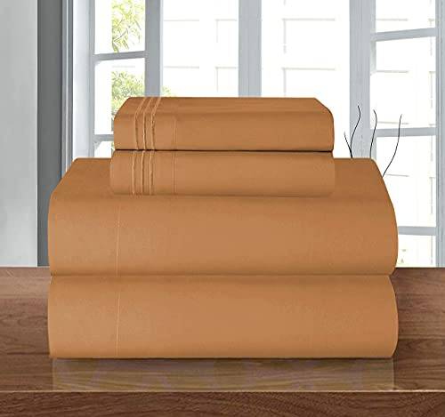 Elegant Comfort Luxury Soft 1500 Premier Egyptian 4-Piece Premium Hotel Quality Wrinkle Resistant Coziest Bedding Set, All Around Elastic Fitted Sheet, Deep Pocket up to 16inch, King, Bronze
