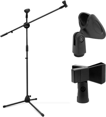 Mikrofonständer, Ohuhu Mikrofon Ständer mit 2 Mikrofonclips, Mikrofon Stativ für Singen Bühnentreffen Sprache, Mikrofonständer mit Galgen, Mikrofon Halterung für Einen Stabilen Stand