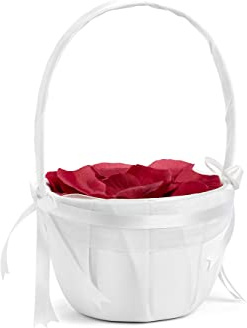 Blumenmädchen Korb mit Henkel Satinstoff 15x26cm weiß - Blumenkinder Streukörbchen Hochzeit