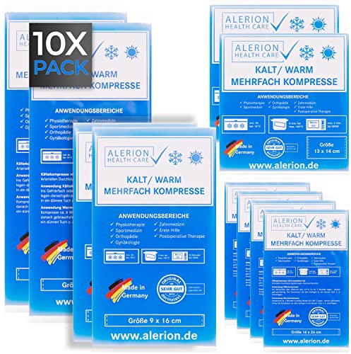 ALERION® Kühlpads für Kinder & Erwachsene 10er SET [mit 4 VERSCHIEDENEN GRÖßEN] - Kühlpack Kühlakku mit Gel - Coolpack - Weisheitszahn Kühlkompresse - Kalt Warm Kompresse - Made in Germany