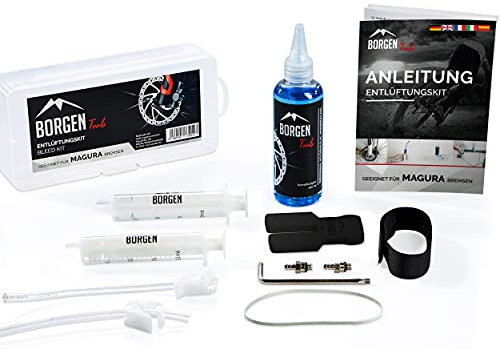 Borgen Entlüftungskit für Magura hydraulische Scheibenbremsen I Fahrrad Bremsen Service Kit I Entlüftungsset mit Schritt für Schritt Anleitung für das perfekte entlüften der Fahrradbremse