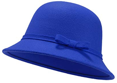 UltraKey Cappello in Feltro da Donna, Cappello a Secchiello, Cappello a Bombetta Vintage Regolabile in Lana Scamosciata con Fiocco Blu