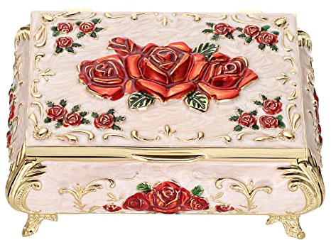 Hipiwe Vintage Metal Jewelry Box Small Treasure Chest Case Trinket Organizer Earrings Necklace Bracelet Storage Box Ring Box Holder Keepsake Box for Women