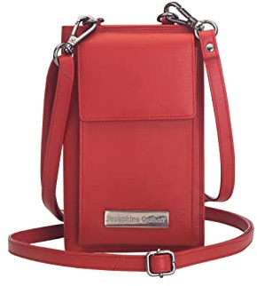 Josephine Osthoff Handy Umhängetasche mit Geldbörse, handgemacht aus 100% Echtleder, Clutch für Damen, RFID Schutz, Crossbody Schultergurt, 12 Kartenfächer