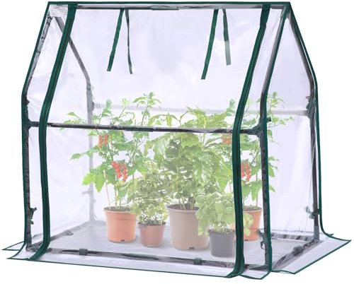 Ohuhu Mini Gewächshaus Zimmergewächshaus PVC Foliengewächshaus mit wasserdichte Matte, Tomatenhaus Folie Gewächshaus Klein für Sämling Pflanze die Indoor Kräutergarten 91.5x45.5x84 cm