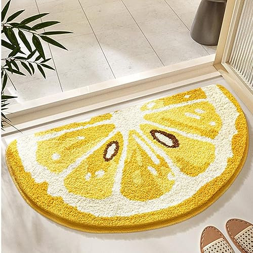 XYRuiHang Niedliche Badematten mit Fruchtscheiben für Badezimmer, weich, flauschig, halbrund, rutschfest, Zitronen-Badteppich, gemütlicher Badewannenteppich, Badezimmer-Bodenmatte, Mikrofaser, kleine