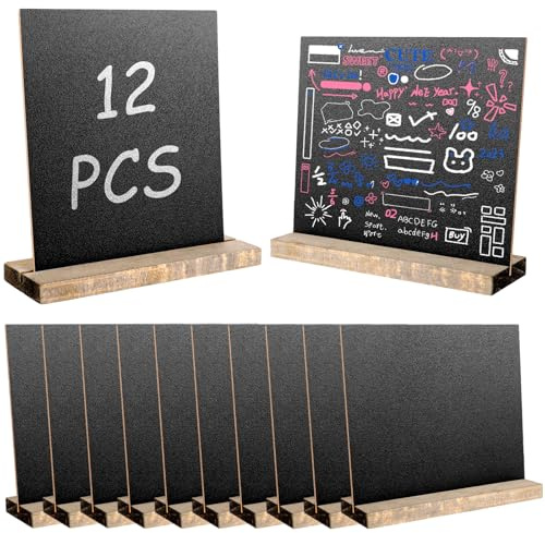 APACALI Lot de 12 mini tableaux noirs - 15 x 13 cm - Pour écrire - Petits tableaux noirs double face - Pour anniversaire, mariage, bar, café