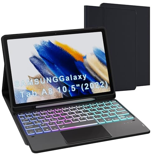 pour Samsung Galaxy Tab A8 10.5 pouces Étui avec clavier détachable - français AZERTY, Clavier rétroéclairé 3 zones 7 couleurs DIY avec pavé tactile - Étui clavier pour Galaxy Tab A8 10.5 2021/2022