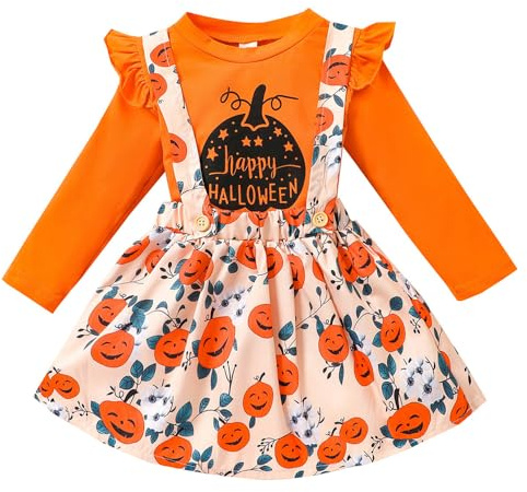 Gajaous Ensemble de tenues d'Halloween pour nouveau-nés, ensemble body citrouille pour filles en bas âge, ensemble jupe citrouille robe citrouille vêtements bébé Halloween