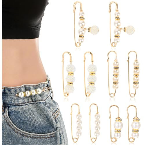 Ouligay 10 Stück Damen Brosche Perlen Broschen für Kleidung Perle Brosche Perlenbroschen Sicherheitsnadeln Broschen Sicherheitsnadel Strass Pullover Schal Clip für Hosen Kleid Rock Hut