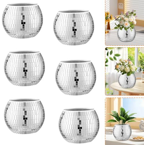 HuaMuDM 6 Stück Disco Ball Planter, Discokugel Blumentopf, Spiegelkugel Deko Blumentöpfe,discokugel deko übertopf makramee, Disco Kugel pflanzentopf