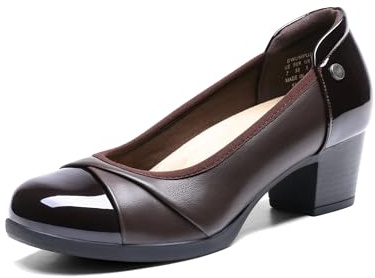 DREAM PAIRS Women's Pumps Low Chunky Block Closed Toe Shoes Work Comfortable Heels Round Toe Dress,Size 8,Brown,DWUMPU2507