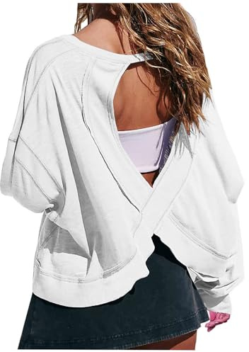 Zeiayuas Backless Tops for Women UK Open Back Workout Top Backless Long Sleeve Athletic Shirt Running Crop Top Gym Yoga Tee Shirt Ladies Casual Loose Fit Pullover Blouses