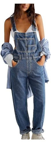 Mono de Vaquero Peto Mujer Jumpsuit Moda Casual Petos Trabajo Pantalones Largo Color Sólido Denim Peto Mezclilla Rompers Fiesta Suelto Cómodo Camiseta sin Manga Verano Primavera Jeans 2025