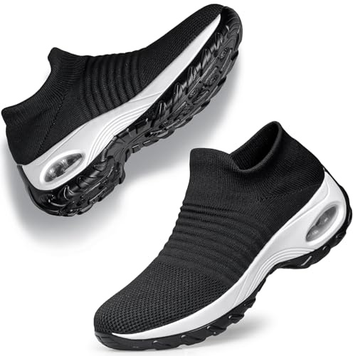 Raoendis Zapatillas deportivas para mujer con soporte para el arco, tenis ortopédicos cómodos para caminar, de malla antideslizante, ligeros, Negro Blanco 3, 41 EU