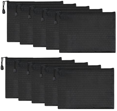 10 Stück Geldtaschen, Wasserdicht Banktasche A5 Dokumententasche Schwarz Geldmappe Reißverschlusstasche Oxford Geldtasche mit Reißverschluss für Schule Büro