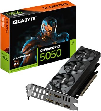 Gigabyte GeForce RTX 5050 OC Low Profile 8G Grafikkarte - 8GB GDDR6, 128bit, PCI-E 5.0, 2587MHz Kerntakt, 2 x DP, 2 x HDMI, NVIDIA DLSS 4, GV-N5050OC-8GL