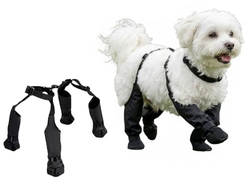 Waterproof, Anti-Slip Dog Boots for Small/Medium Dogs. Protects Paws on hot Pavement, Snow, and Outdoor Walks. Secure Harness Design. Ideal for All Seasons (S)