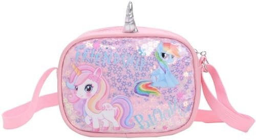 KASESSS Borsetta Bambina Unicorno Borsa Bambina Principessa Borsetta Ragazza Scintillanti Borsa Tracolla Regolabile Borse a Tracolla Piccola Borsette Ragazza Regalo bambina 5-12 Anni, 18x4x14cm,Rosa