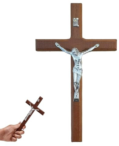 JOYOLA Croix en bois vintage avec pendentif en forme de croix chrétienne, décoration commémorative de prière chrétienne, croix murale en bois avec figure de Jésus-Christ sur la croix