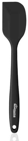 NileHome Silicone Spatula, High Heat-Resistant Premium BPA-Free One Piece Seamless Design, Non-Stick Rubber with 18/8 Stainless Steel Core, Cooking/Baking Utensil Set of 1, Black