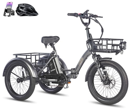 Fafrees Triciclo Eléctrico F20 Mate para Adultos, Plegable 20 x 3, Batería de 48 V/20 Ah, Frenos Hidráulicos, Triciclo de Carga Eléctric 250W, Alcance 115km (Gris, Cesta Delantera)