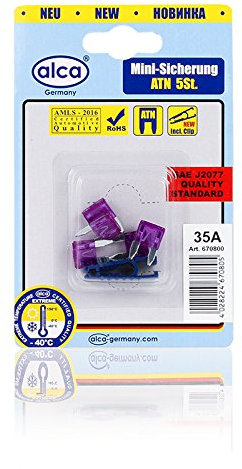 alca® Mini-Sicherungen 35 A 5St. Blister 32 V blaugrün Mini Flachsicherung Stecksicherung für Fahrzeuge Auto Motorrad Wohnwagen Camper Moped