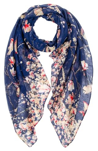 DiaryLook Ladies Women's Fashion Bird Print Long Scarves Floral Neck Scarf Shawl Wrap Gifts For Women, Navy Blue