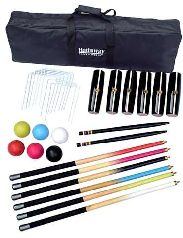 Hathaway Deluxe 6-Player Croquet Set for Adults, Kids & Families – Includes Durable Hardwood Mallets & Handles, Chip-Resistant Croquet Balls, Steel Wickets, Nylon Carrying Bag - 33.5L x 9W x 2.75H