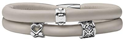 Quiges Bracciale avvolgente in pelle, grigio, beige, 40-44 cm, con charm placcato argento, in acciaio inox, chiusura magnetica, Pelle, Zirconia cubica