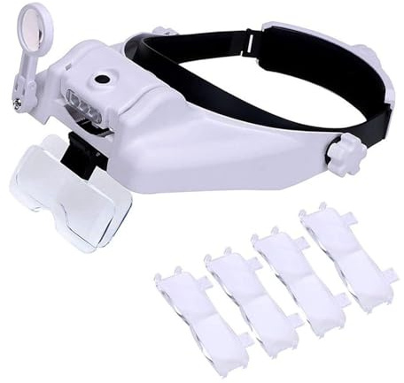 Lychee Loupe avec lumière, visière de loupe à Montage sur la tête avec 3 LED de loupe de bijoutier, 1X à 14x Zoom Mains Libres avec Lunettes éclairées pour Lecture, Couture, réparation de Montres