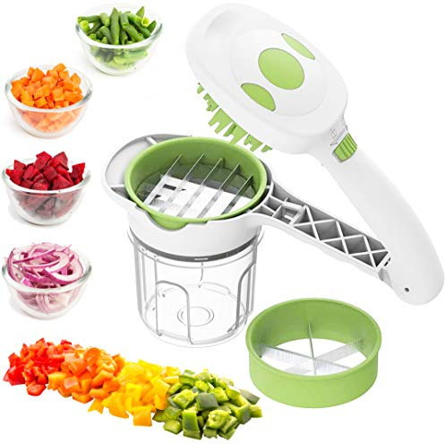 MovilCom® - Affettaverdure 5 in 1 | Tritatutto manuale di alimenti con lame in acciaio inox | Taglia e taglia frutta e verdura