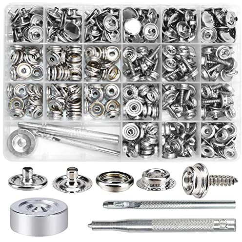 ZYNERY 353 PCS Canvas Snap Kit, Marine Grade Stainless Steel Canvas Repair Kit, Snap Fasteners Kit for Boat Canvas Fabric Leather with Material Hole Punch/Setting Tools (Silver)