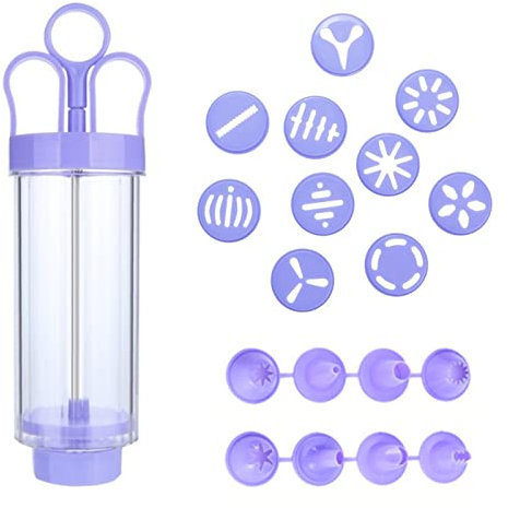 Presse per Biscotti Pistola, Goffratrice per Torta Tubolare, con 10 Motivi Floreali + 8 beccucci + 1 frullatore, Adatto per Strumenti per la Preparazione di Torte e Biscotti(Viola)