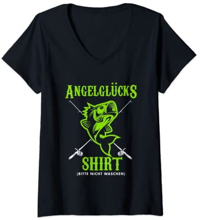 Damen Angler Shirt Herren Kinder Angel Geschenk für Angler Outfit T-Shirt mit V-Ausschnitt