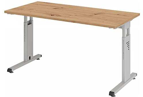 hjh OFFICE Schreibtisch MEGA höhenverstellbar 140 x 67 Asteiche/Silber