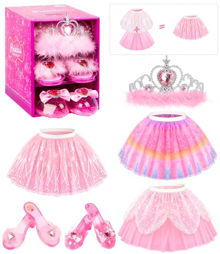 Jeowoqao Dress up Shoes Princess Dresses for Girls, Little Girls Princess Dress up Clothes Set 1pc TuTu Skirt with 3ps Skirt Veils, Play Toys for Girls Age 3 4 5 6 Years Birthday Gift