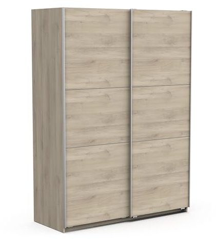 Demeyere Armoire Porte Coulissante avec Penderie Moderne – Coloris Chêne Kronberg & Finitions Métal - 148 x 59,9 x 203 cm