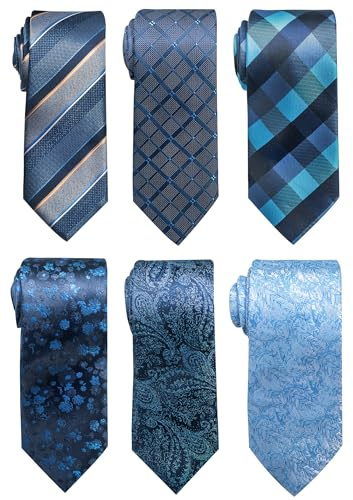 Passabin Tie For Men Necktie Woven Jacquard Neck Ties Set 6 PCS (Black,Green,Blue,Red,Gold,Sliver,Purple)