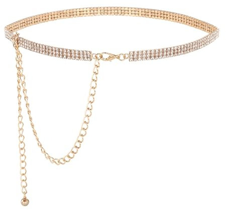 CHIC DIARY Glitzer Strassgürtel Damen Kettengürtel Taillengürtel Gold/Silber Mode Dekorative Strass Taillenkette Glitzergürtel für Kleid