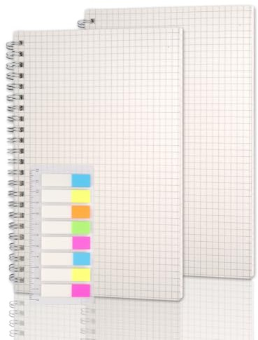 Tikplus A5 Squared Paper Notebook, 2 Pack, 120 Pages/ 60 Sheets, Kraft Cover, Grid Spiral Notebooks, 100gsm Thick Paper, Wirebound Journal for Office,Travel, School, Diary, Drawing