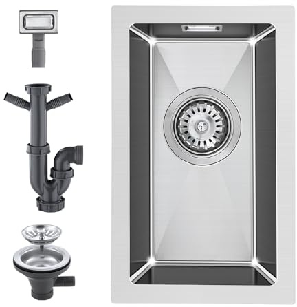 KEOKBON Lavandino piccolo da 25 x 40 cm, in acciaio inox 304, 1 vasca, rettangolare, in acciaio inox spazzolato, per campeggio o cucina piccola