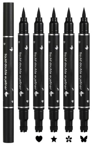 Flüssiger Eyeliner Doppelseitiger, 5Pcs Eyeliner Stempel Set Schwarz & Wasserdichter, Eyeliner Schablone Langlebiges & Wischfestes, Eyeliner Bleistift für Einfaches Augen Make-up, Präzisions Linien