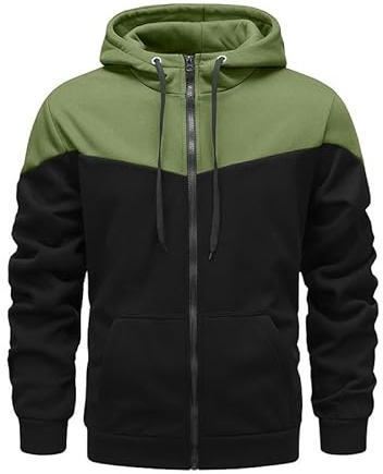 CTU Mens Fleece Hoodies Zip up Hooded Sweatshirt Patchwork Casual Hoody Contrast Color Top Long Sleeve Warm Jacket Green XXL