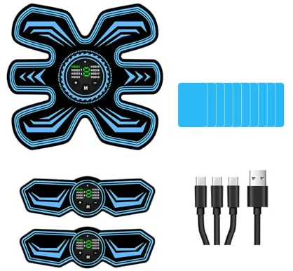 JOYTOUR Bauchmuskeltrainer EMS Trainingsgerat, Bauchtrainer, Sicher Effektiv Schneller EMS Trainingsgerät Ganzkörper Muskeltrainer, 8 Modi und 15 Intensitäten, 10 Stück Ersatz-Hydrogels (Blau)