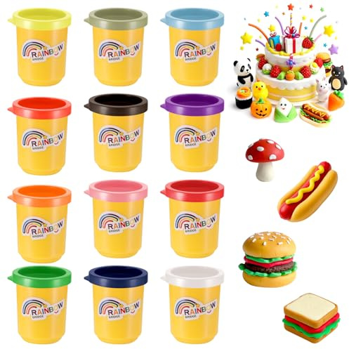 Yimomoyi 12er Pack Knete Set für Kinder, Kinderknete, Knetmasse für Fantasievolles und Kreatives Spielen, Knete Zubehör, Teig Spielzeug Geschenk für Jungen Mädchen ab 3 Jahren, 50G/Dosen (12 Farben)