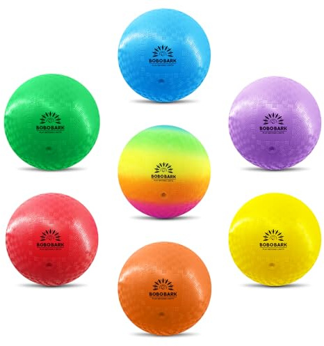 BOBOBARK Lot de 7 balles de jeu en caoutchouc souple de 8,5 pouces pour enfants avec pompe et sac en filet | Dodgeball / Völkerball / Kickball & 4 champs | Pour l'école, les cours de sport