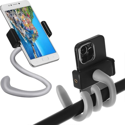 KIRZAX Support Téléphone pour Poussette, Support de Téléphone Portable avec Bras Flexible Antidérapant, Accessoires de Poussette pour Tapis de Course, Vélo de Course, Chariot de Courses (Gris)
