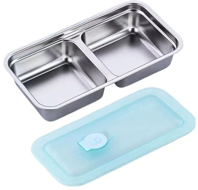 Generico Contenitori Portamerenda In Acciaio Inossidabile Per Bambini,Portavivande Riusabili A Doppio Scomparto Con Coperchio | Cucina Per Ufficio Spiaggia Estate E Pendolari